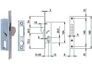 Serratura da infilare per montanti a gancio 1 mandata 76820 - mm.20 - frontale mm.20 (7682020) - a scatola aperta per cilindro ovale (non compreso), 1 mandata, entrata mm.20, contropiastra in dotazione, frontale in acciaio...