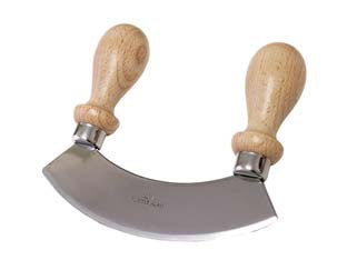 Mezzaluna in accio inox con manico in legno - cm.14x3,5x12h. - in acciaio inox 18/C, con manico in legno di faggio