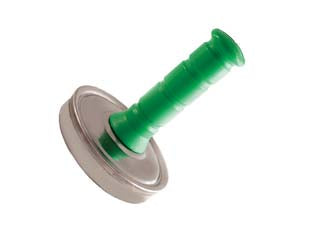 Batticarne in acciaio inox gr.500 -ø cm.8 lunghezza cm.11 - gr.500 - in acciaio inox 18/C, con mancio in plastica verde