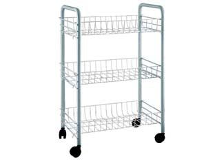 Carrello siena 3 piani - cm.40x26x59h. - rettangolare, colore silver/bianco