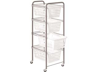 Carrello siena 4 piani - cm.32x38x86h. - rettangolare, colore silver/bianco