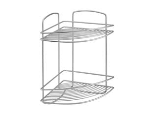 Mensola angolare a 2 piani serie onda - cm.22x22x35 - un piano, in filo ferro plastificato Polytherm, antiruggine, da appoggio o da appendere, colore argento metallizzato satinato