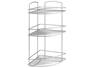 Mensola angolare a 3 piani serie onda - cm.22x22x53 - due piani, in filo ferro plastificato Polytherm, antiruggine, da appoggio o da appendere, colore argento metallizzato satinat...