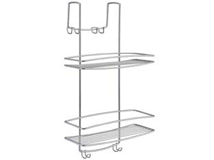 Supporto portaflaconi a 2 piani per doccia a sella serie onda - cm.26x20x58 - due piani, in filo ferro plastificato Polytherm, antiruggine, da appoggio o da appendere, colore argento metallizzato satinat...