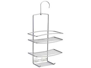 Supporto per doccia a 3 piani serie onda - cm.18x11x38/48 - tre piani, in filo ferro plastificato Polytherm, antiruggine, da appoggio o da appendere, colore argento metallizzato satinat...