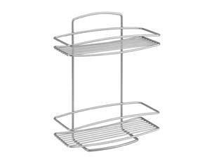 Mensola rettangolare a 2 piani serie onda - cm.26x11x35 - due piani, in filo ferro plastificato Polytherm, antiruggine, da appoggio o da appendere, colore argento metallizzato satinat...