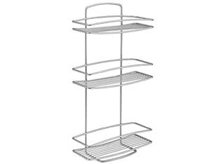 Mensola rettangolare a 3 piani serie onda - cm.26x11x53 - tre piani, in filo ferro plastificato Polytherm, antiruggine, da appoggio o da appendere, colore argento metallizzato satinat...