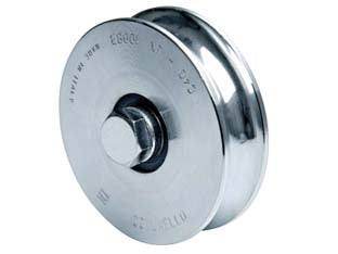 Ruota cancelli gola semitonda art.315 - mm.140x31 - ruota acciaio , gola semitonda, montaggio su 2 cuscinetti