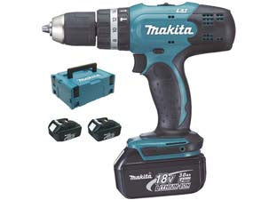 Trapano avvitatore percuss.2 vel. 3 batt. litio 18v 3ah (dhp453rf3j) - 3 batterie da 3Ah - tensione 18V, velocità a vuoto 0-400 g/min, numero percussioni da 0/19500 al minuto, coppia di serraggio giunto rigido 42 Nm,...