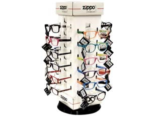 Espositore occhiali da lettura pz.24 - cm.24x24x55h. - 31Z-PD-24H - espositore da banco serigrafato girevole, specchio incluso, sei linee, quattro finiture per colore, composto dai cod.31Z-B1-B...