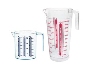 Caraffa graduata con manico - grande lt.1 - ø cm.11x21h. - con manico e beccuccio versatore, litraggio stampato sul dorso, lavabile in lavastoviglie