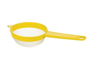 Colino rete sfera - grande ø cm.12 - con manico in plastica colore giallo, con foro appendibile