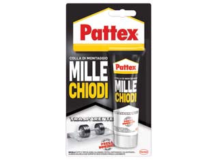 Pattex millechiodi trasparente - gr.40 - adesivo di montaggio a base acqua, bianco in fase di estrusione, trasparente una volta asciutto, non lascia tracce e garantis...