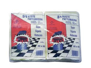 Sacco pattumiera con laccio di chiusura giallo pz.31 - cm.60x65 gr.480 - per uso domestico, realizzati con materiale vergine, con laccio di chiusura