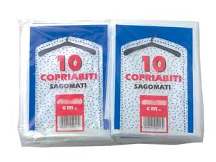 Sacco copriabito sagomato pz.10 - cm.60x100 gr.280 - adatti per riporre abiti e capi d'abbigliamento all'interno degli armadi, con foro per stampella