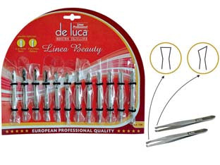 Pinzetta per ciglie inox - pz.6 punta retta e pz.6 punta obliqua
