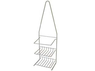 Supporto a 2 piani per doccia ellipse - cm.14x10x45 - due piani, in filo ferro plastificato Polytherm, antiruggine, da appoggio o da appendere, colore bianco
