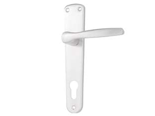Maniglia modello alu con placca in alluminio argento - mm.90 - in alluminio argentato, quadro maniglia mm.8, foro yale