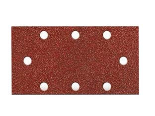 Fogli carta abrasiva forata con velcro per levigatrici fori a circolo - grana 180 blister da pz.6 - mm.93x185, fissaggio a strappo, per Black&Decker KA186, KA186E