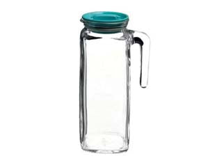 Caraffa frigoverre classic - lt.1 - altezza mm.228 - corpo e manico in vetro trasparente, con coperchio in polipropilene ermetico colore azzurro, Resistente al gelo -20° C, lavab...