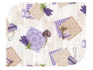 Tovagliato riviera felpato pesante decoro avana e fiori lavanda 814 - cm.140h, rotolo da mt.20 - protettivo e antimacchia
