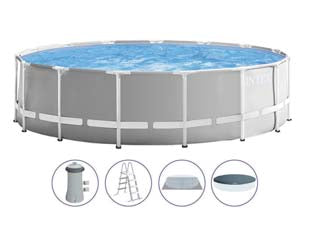 Piscina prism frame rotonda c/telaio portante c/pompa cm.457x122h. - capacità lt.16805 - peso kg.73,1 (26726) - colore grigio chiaro, rivestimento in PVC a 3 strati per una maggiore resistenza, facile montaggio grazie al sistema easy loc...