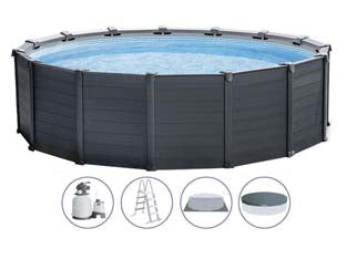 Piscina graphite grey rotonda c/tel. portante c/pompa cm.478x124h. - capacità lt.16805 - peso kg.198,7 (26384) - colore antracite, rivestimento in PVC a 3 strati per una maggiore resistenza, 15 pannelli di grafite della linea high-end di ...