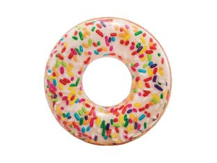 Salvagente gonfiabile ciambella donut con zuccherini +9 anni - cm.114 - peso kg.0,68 (56263) - in vinile spessore mm.0,25, colore beige con crema e zuccherini colorati, kit corredo di riparazione