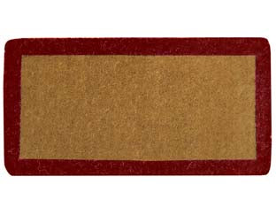 Zerbino imperiale a fascia rosso spessore mm.38 - cm.35x70, spessore mm.38 - zerbino di cocco annodato a mano, con fascia colorata