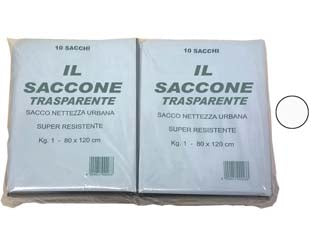 Sacco il saccone trasparente pz.10 - cm.80x120 kg.1 - alta elasticità del materiale, doppia saldatura, capacità di contenimento dei liquidi