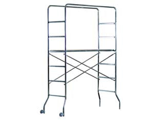 Trabattello supertrio in acciaio zincato - cm.169x65x218h. peso Kg.25 - struttura in acciaio zincato, pianale di lavoro in legno, montanti in tubo di acciaio tondo ø mm.30, dotato di 2 ruote per ga...