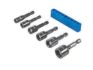 Inserti a bussola serie pezzi 6 mm.5,5 - 13 - CRV, attacco esagonale 1/4' magnetico, bussole mm 5,5-6-7-8-10-13, lunghezza mm 50, supporto plastica