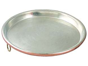 Teglia in rame stagnato per farinata - cm.36x2h. - teglia per cucinare la farinata, in rame stagnato, martellata a mano, stagnata a mano sul fuoco, con stagno vergine al 100%, ...
