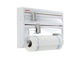 Portarotolo a parete parat comfort line - cm.38x9x26h. - collaudato per 3 rotoli, separa in modo netto e preciso le pellicole in alluminio e quelle trasparenti grazie alle lame celat...