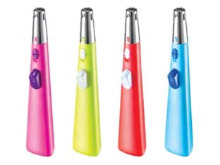 Accendigas a fiamma tower - colori assortiti - con accensione piezoelettrica e regolazione della fiamma, ricaricabile, con chiusura di sicurezza, con base per facile appogg...