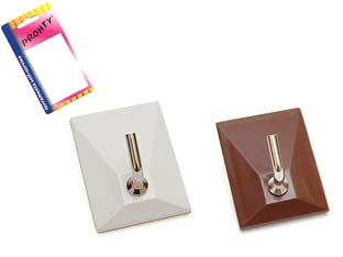 Ganci adesivi in plastica 1 posto in blister - mm.30x40, bianco - in bl.2 pz. - gancio con base in plastica e rampino in metallo