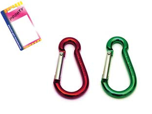 Moschettone portachiavi in alluminio in blister - mm.50, in bl.2 pz. - colori assortiti
