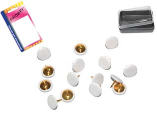 Puntine da disegno plastificate bianche in blister - bianco, in bl.40 pz. con scatolina - ottonata con testa in plastica