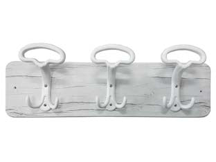 Portabiti shabby chic 3 posti bianco - cm.48x16,5h. - in legno con ganci in metallo