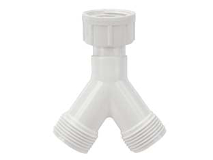 Raccordo a y per tubi carico lavatrice - F 3/4' x M 3/4' x M 3/4' - in plastica, con ghiera di fissaggio