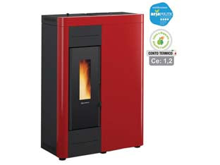 Stufa a pellet virna idro 14,5 kw bordeuax (conto termico) - misure cm.79,3x38,4x110,5h. peso kg.151 - 4,5/15,6 Kw potenza termica globale, 1,3/14,5 potenza nominale utile per mc.415 riscaldabili, 3,7/12,3 Kw resa nell'acqua, co...