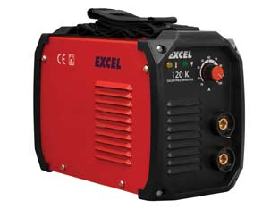 Saldatrice elettrica inverter 120k - mm.285x200x140h. - peso Kg.3.8 - 230v 50 Hz, potenza nominale input 4.7 kva, tensione a vuoto 65V, campo regolazione 10/120 A, elettrodi mm.1.6/3.2, fattire u...