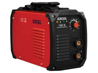 Saldatrice elettrica inverter 160k - mm.310x200x140h. - peso kg.4.3 - 230V 50 Hz, potenza nominale input 6.0 kva, tensione a vuoto 65V, campo regolazione 10/160 A, elettrodi mm.1.6/4.0, fattore u...
