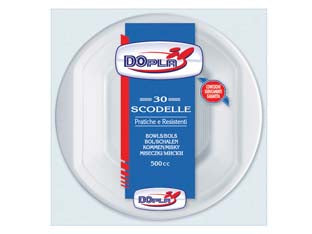 Scodelle bianche cc.500 confezione pz.30 - cc.500 - in plastica monouso, adatte per macedonie, insalate, snack ecc.