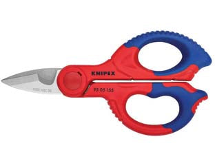 Forbice elettricista 95 - mm.155 - taglienti con micro-dentatura, con astuccio in plastica da agganciare alla cintura, testa pulita, manici rivestiti in materia...