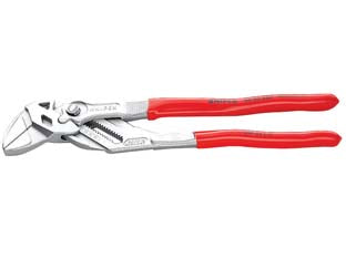 Pinza chiave becchi lisci cromate - mm.150 - per dadi fino a mm.27 - per installazioni sanitarie con superfici delicate, becchi piatti paralleli, regolazione tramite pulsante, con manici rivesti...