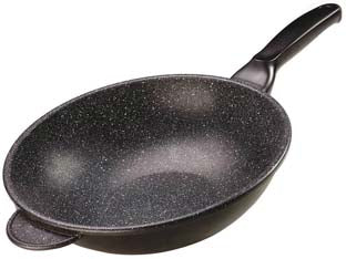 Wok linea granito hard stone - cm.28 - in alluminio fuso alto spessore mm.6, rivestimento antiaderente HARD-STONE, maggiore durata, maggiore resistenza