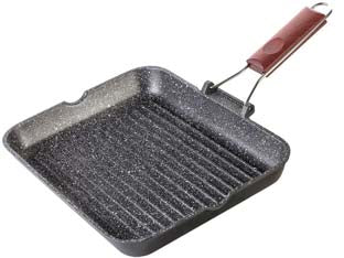 Bistecchiera rettang. manico piegh. in legno linea granito hard stone - cm.33x26 - alluminio fuso alto spessore mm.6, rivestimento antiaderente HARD-STONE- maggiore durata, maggiore resistenza