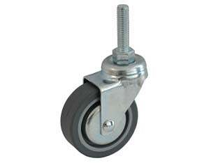 Ruote in gomma con perno rotantante e dischi parafili 220bisp - ø mm.40x18 perno ø mm.8x30 mm.56h. port. Kg.15 - supporto in acciao zinco-cromato stampato rotante su dobbia corona di sfere, con dispositivo di bloccaggio ruota, ruota in po...