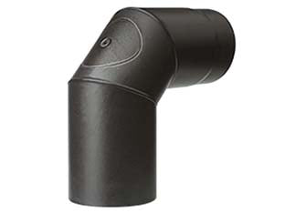 Gomito 90° porc. c/ispezione stufe a legna nero opaco ala smalto top - ø mm.150 - gomito a 90° a tre settori con portello d'ispezione in acciaio, ad alto spessore, saldati e rivestiti, sia all’interno che a...